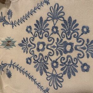 Embroidered beige & blue duster. BIYA for Johnny Was. S women's.